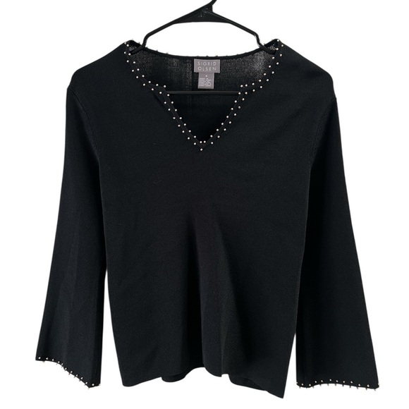 Sigrid Olsen black long sleeve blouse - Picture 1 of 4